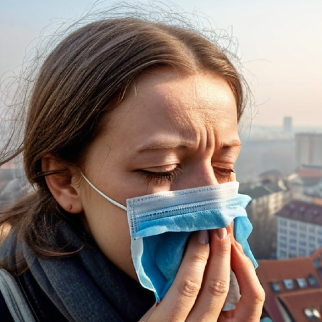 **

Prompt: "A hazy cityscape in Stuttgart, Germany during winter. Smog hangs heavy in the air, obscuring buildings. In the foreground, a person coughs, covering their mouth with a handkerchief. Focus on the visible air pollution and the feeling of respiratory distress. Emphasize the environmental zones signs."

**