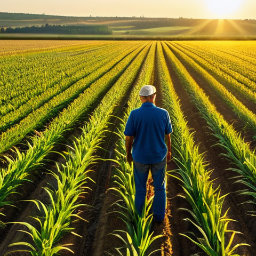 기후 변화와 농업의 적응 전략 - **Prompt:** "A German farmer inspecting a field of drought-resistant crops, utilizing precision irri...
