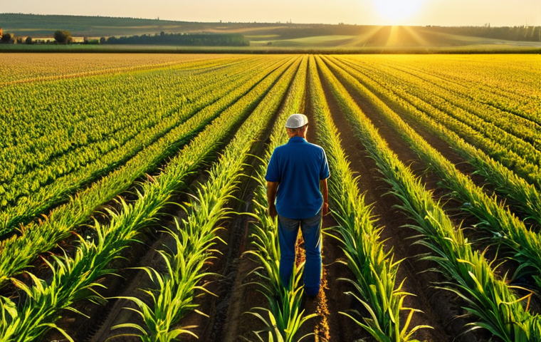 기후 변화와 농업의 적응 전략 - **Prompt:** "A German farmer inspecting a field of drought-resistant crops, utilizing precision irri...