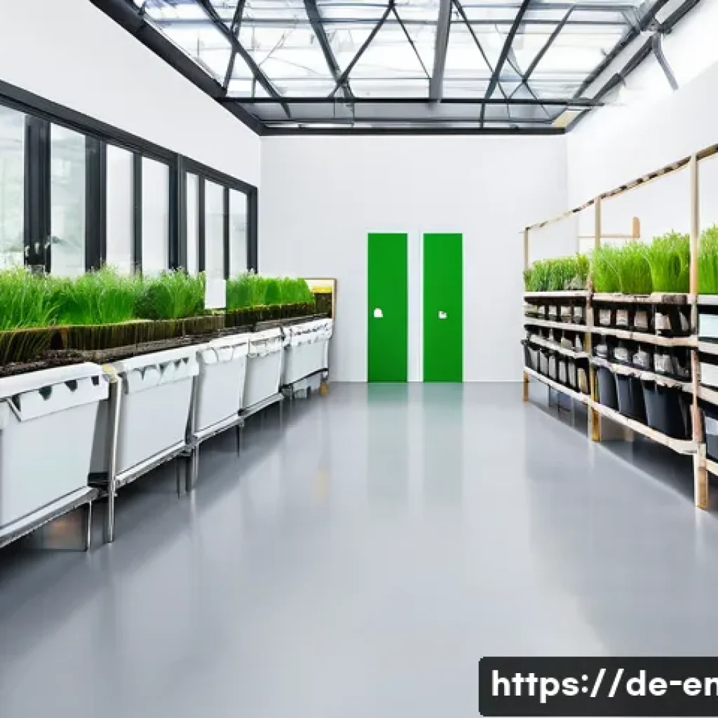 플라스틱 오염 문제 해결 - A modern, eco-friendly product design studio in Germany, featuring a variety of biobased plastic pro...